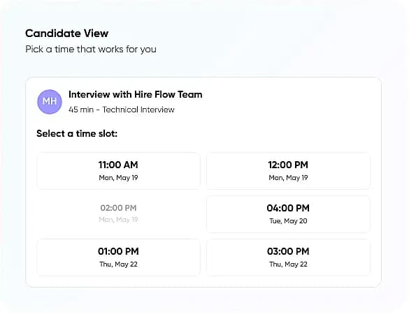 Candidate interview time slot picker